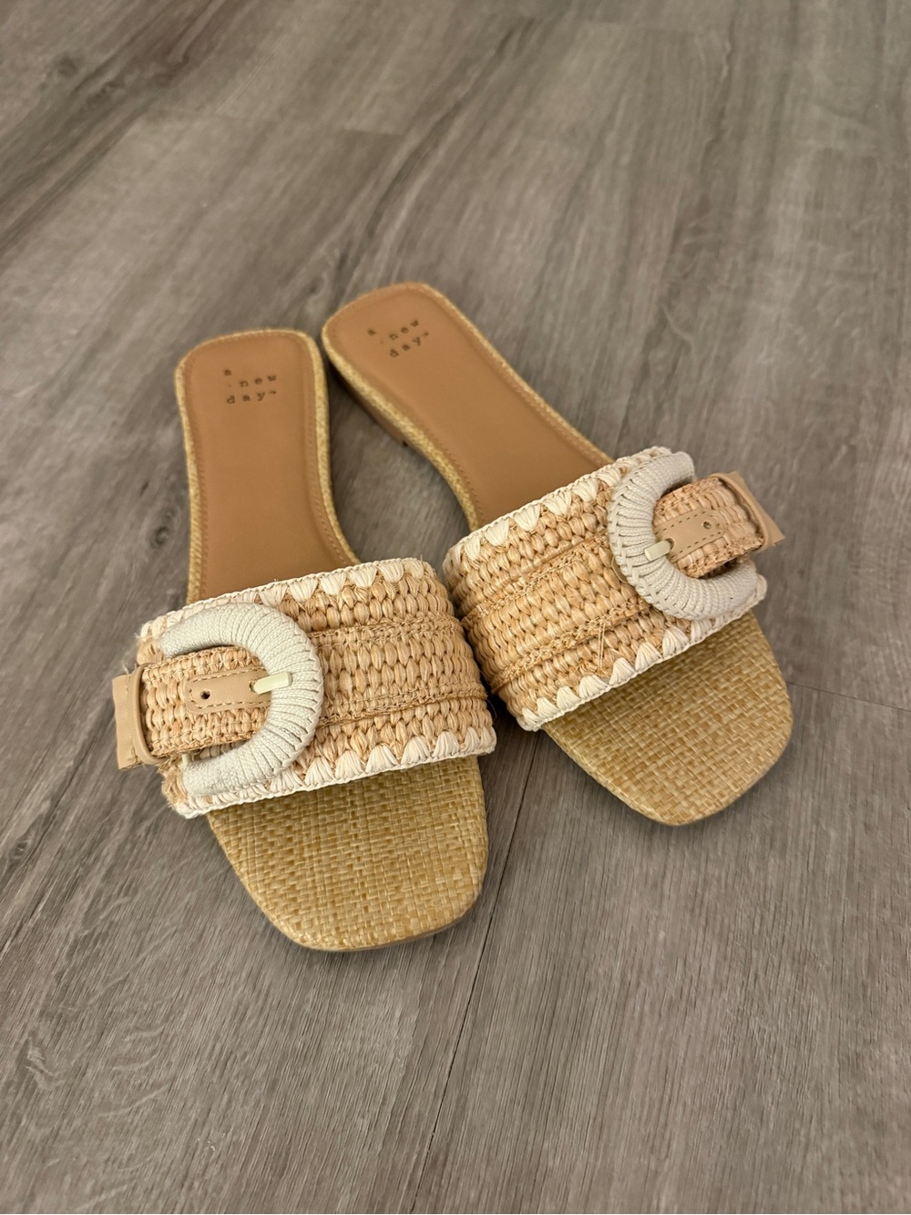 a new day Beige Woven Slide Mules with Decorative Buckle